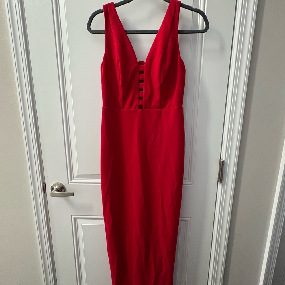 Plunge Neck Cage Cutout Formal Dress HEMMED